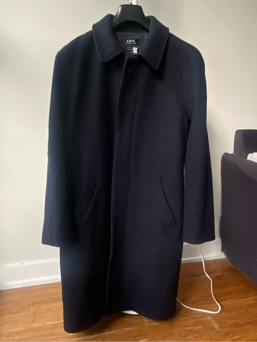 A.P.C. Navy Wool Mac Coat Like New